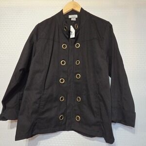 NWT Hartfield Design Women's Black Jacket Size L Gold Grommet Button Front